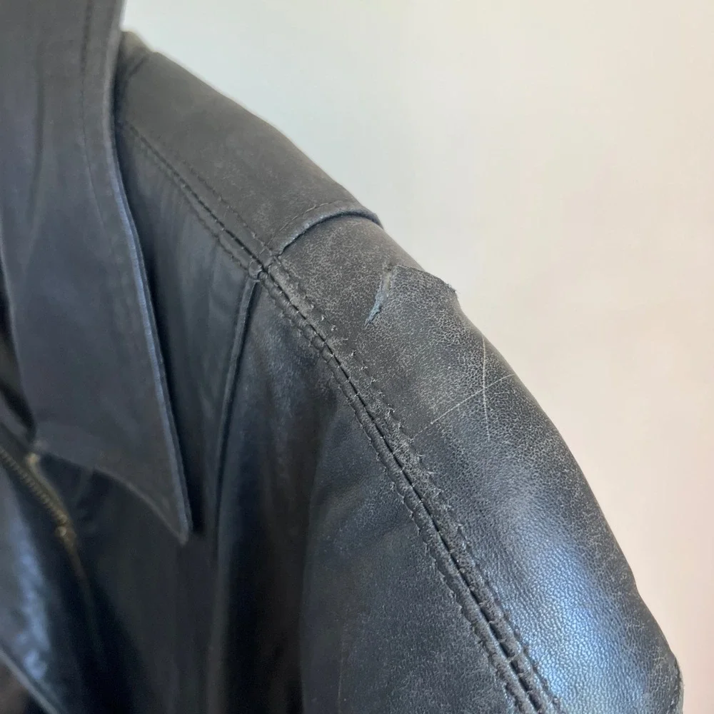 Vintage 80s Leather Jacket Black Biker Moto Dolman Sleeve Batwing Oversized USA
